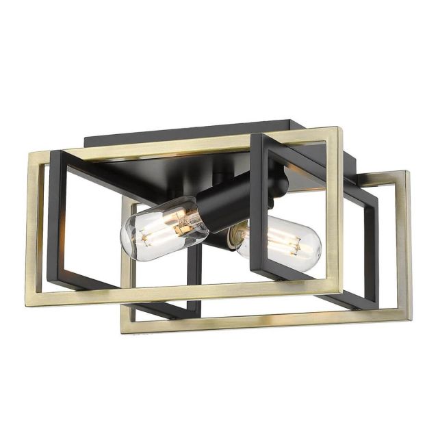 Golden Lighting 6070-FM BLK-AB Tribeca 12 Inch Flush Mount in Black with Aged Brass Accents